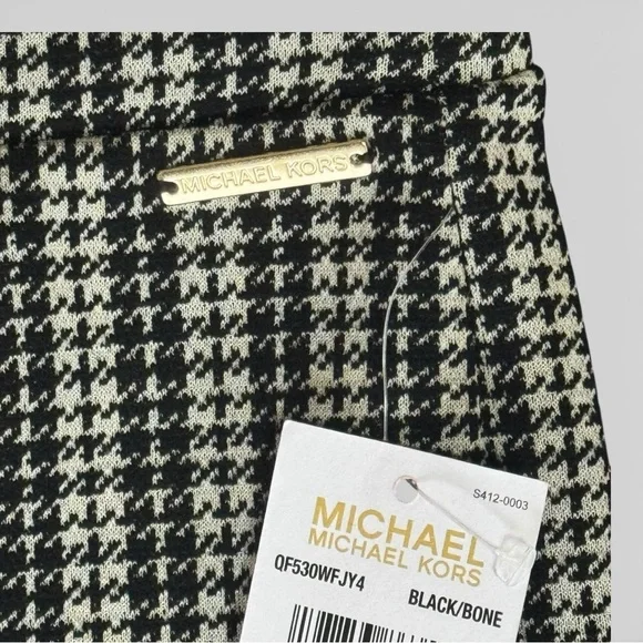 Michael Michael Kors Houndstooth Flare Pull-On Pants Stretchy L Black White NWT - Picture 6 of 9